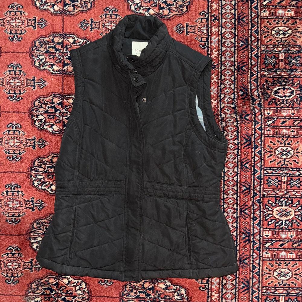 Sonoma Life + Style‎ Women’s M Black Quilted Vest Plaid Flannel Lining